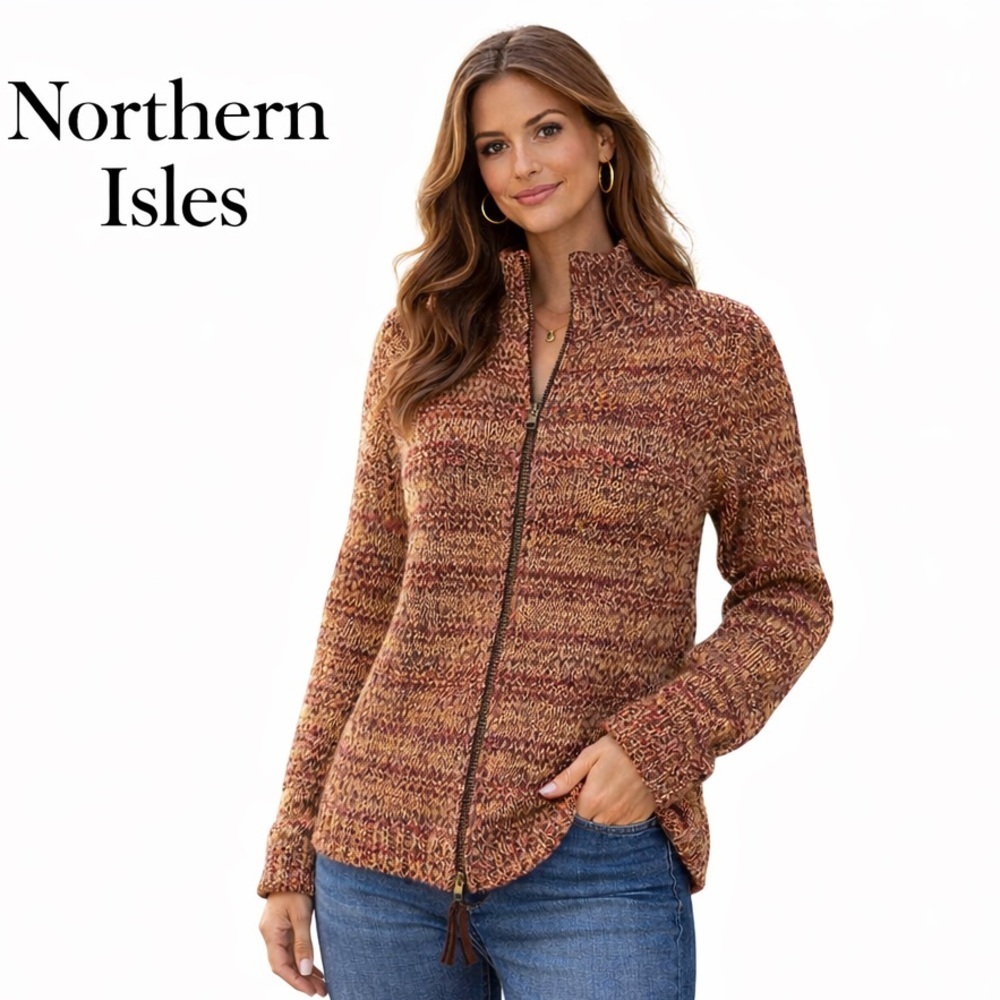 Northern Isles Full Zip Ramie‎ Cotton Knit Sweater XL Old Money
